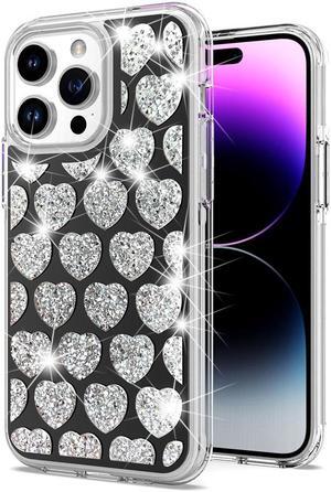 Diamond Encrusted Hybrid Case for iPhone 15 Pro - Heart Black