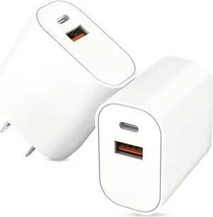 20W USB-C PD Power Delivery + 18W Qualcomm Quick Charge 3.0 Adaptive Fast Wall Charger - White