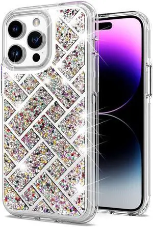 Diamond Encrusted Hybrid Case for iPhone 15 Plus - Woven Silver