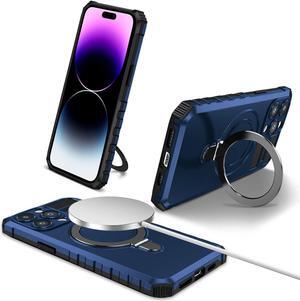 Hybrid Armor Case with MagSafe Ring Stand for iPhone 15 Pro Max - Navy Blue