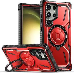 Military Grade Hybrid Case with MagSafe Magnetic Ring for Samsung Galaxy S23 Ultra - Red