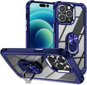 Tough Shield Snap-on Transparent Case with Ring Grip for iPhone 15 Pro - Blue