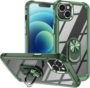 Tough Shield Snap-on Transparent Case with Ring Grip for iPhone 15 - Green