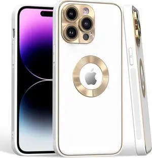 Luxury Leather Hybrid Case with Integrated Tempered Glass Camera Lens Protector for iPhone 15 Pro - White