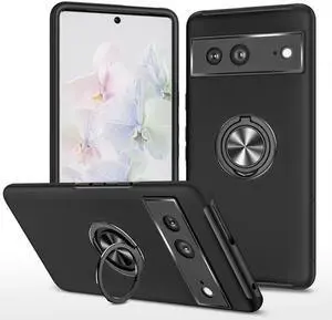 360 Rotating Ring Grip Hybrid Case for Google Pixel 7 - Black