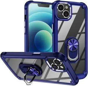 Tough Shield Snap-on Transparent Case with Ring Grip for iPhone 15 Plus - Blue