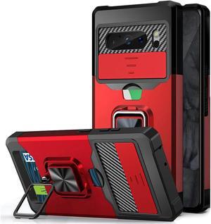 Military Grade All-In-One Ring Stand Card Case for Google Pixel 8 Pro - Red