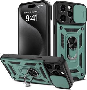 Elite Series Hybrid Case with Ring Grip and Camera Lens Cover for iPhone 15 Pro - Green