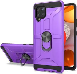 Dynamic Dual Layer Hybrid Case with Ring Holder Stand for Samsung Galaxy A42 5G - Purple