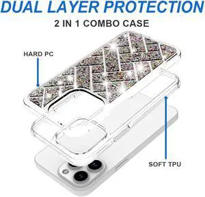 Diamond Encrusted Hybrid Case for iPhone 15 Pro - Woven Silver