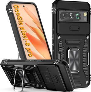 Military Grade Ring Holder Case with Camera Lens Cover for Google Pixel 8 Pro - Black