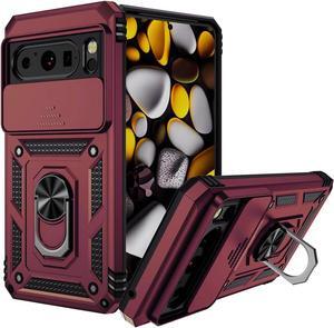 Military Grade Hybrid Case with Ring Grip and Camera Lens Protector for Google Pixel 8 Pro - Burgundy