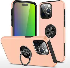 360 Rotating Ring Grip Hybrid Case for iPhone 15 Pro Max - Rose Gold