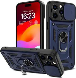 Elite Series Hybrid Case with Ring Grip and Camera Lens Cover for iPhone 15 Pro Max - Blue