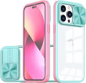 HD Transparent Case with Camera Privacy Cover for iPhone 15 Pro Max - Baby Blue Pink