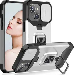Military Grade All-In-One Ring Stand Card Case for iPhone 15 Plus - Silver