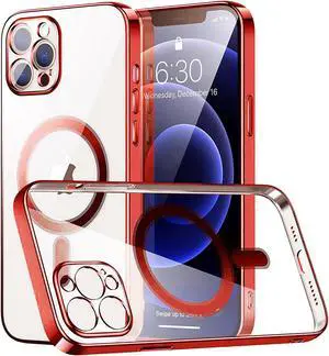 MagSafe Compatible Electroplated Transparent TPU Case for iPhone 15 Plus - Red