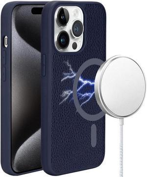 Luxury Leather Hybrid Case with MagSafe for iPhone 14 Pro Max - Blue