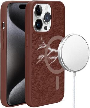 Luxury Leather Hybrid Case with MagSafe for iPhone 15 Plus - Brown