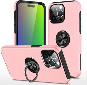 360 Rotating Ring Grip Hybrid Case for iPhone 15 Pro Max - Pink