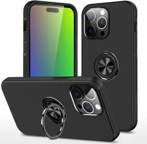 360 Rotating Ring Grip Hybrid Case for iPhone 15 Pro Max - Black