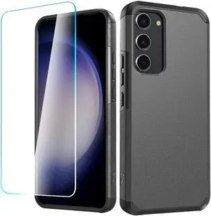 Shockproof Air Cushion Hybrid Case with Tempered Glass Screen Protector for Samsung Galaxy S23 FE - Charcoal Grey