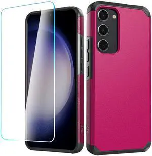 Shockproof Air Cushion Hybrid Case with Tempered Glass Screen Protector for Samsung Galaxy S23 FE - Hot Pink