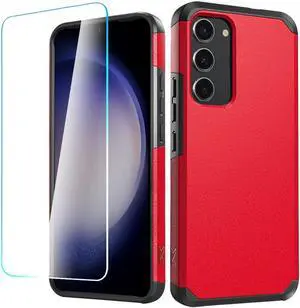 Shockproof Air Cushion Hybrid Case with Tempered Glass Screen Protector for Samsung Galaxy S23 FE - Red