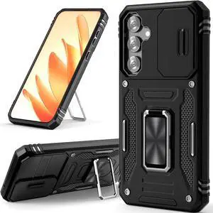 Military Grade Ring Holder Case with Camera Lens Cover for Samsung Galaxy S23 FE - Black