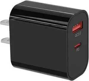20W USB-C PD Power Delivery + 18W Qualcomm Quick Charge 3.0 Adaptive Fast Wall Charger - Black