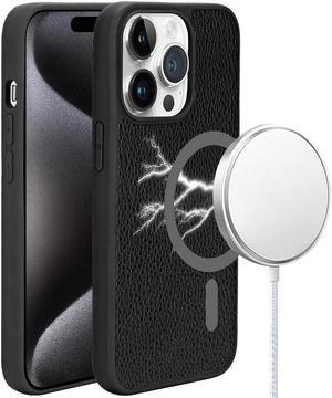 Luxury Leather Hybrid Case with MagSafe for iPhone 15 Pro - Black