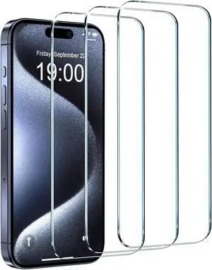 3-Pack HD Tempered Glass Screen Protector for iPhone 15 / iPhone 15 Pro 3-Pack HD Tempered Glass Screen Protector for iPhone 15 / iPhone 15 Pro