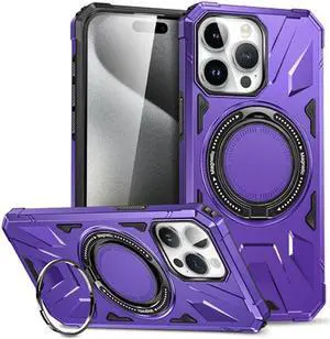 Military Grade TUFF MagSafe Case with Rotating Ring Stand for iPhone 15 - Purple