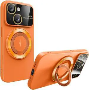 Fit TPU Case with MagSafe Ring Holder and Camera Lens Protector for iPhone 15 Plus - Orange