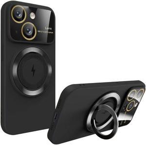 Fit TPU Case with MagSafe Ring Holder and Camera Lens Protector for iPhone 15 - Black