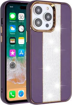 Luxury Crystal Leather Hybrid Case for iPhone 13 Pro Max - Purple