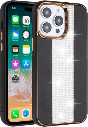 Luxury Crystal Leather Hybrid Case for iPhone 15 - Black