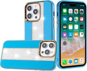 Luxury Crystal Leather Hybrid Case for iPhone 15 - Blue