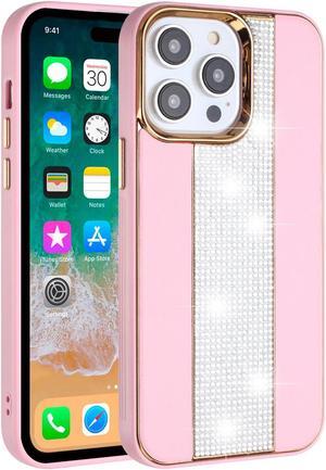 Luxury Crystal Leather Hybrid Case for iPhone 15 - Pink