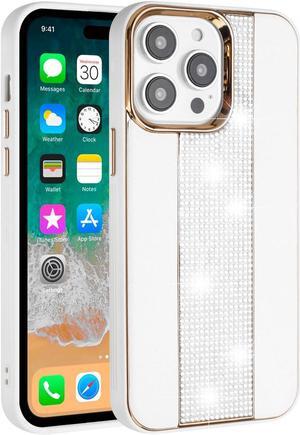 Luxury Crystal Leather Hybrid Case for iPhone 15 - White
