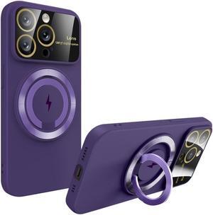 Fit TPU Case with MagSafe Ring Holder and Camera Lens Protector for iPhone 15 Pro Max - Purple
