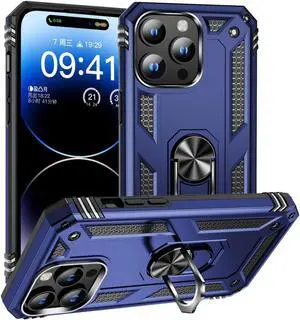Military Grade Hybrid Case with Ring Grip for iPhone 15 Pro - Blue