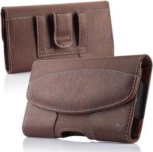 Premium Lateral Leather Pouch Case (6 to 6.49 inch Screen Size) - Brown
