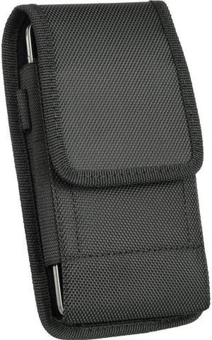 Ballistic Nylon Vertical Hip Pouch Case with Carabiner Clip (6 to 6.49 inch Screen Size) - Black