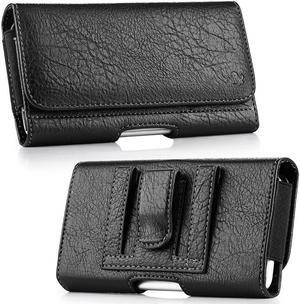 Premium Leather Folio Hip Case with Card Slot (6.5 inch & Above Screen Size) - Black