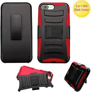 Advanced Armor Hybrid Kickstand Case with Holster for iPhone 8 Plus / 7 Plus - Black Red