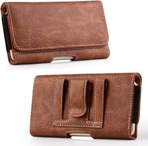 Premium Leather Folio Hip Case with Card Slot (6.5 inch & Above Screen Size) - Brown