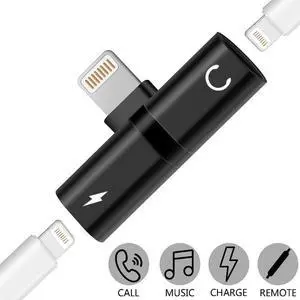 2-IN-1 Lightning Splitter HD Audio + Voice Call + Charging Adapter - Black