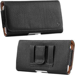 Professional Leather Folio Belt Pouch Case (6 to 6.49 inch Screen Size) - Black