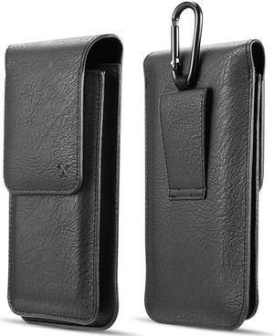 Premium Triple Slot Vertical Leather Pouch Case (6.5 inch & Above Screen Size) - Black